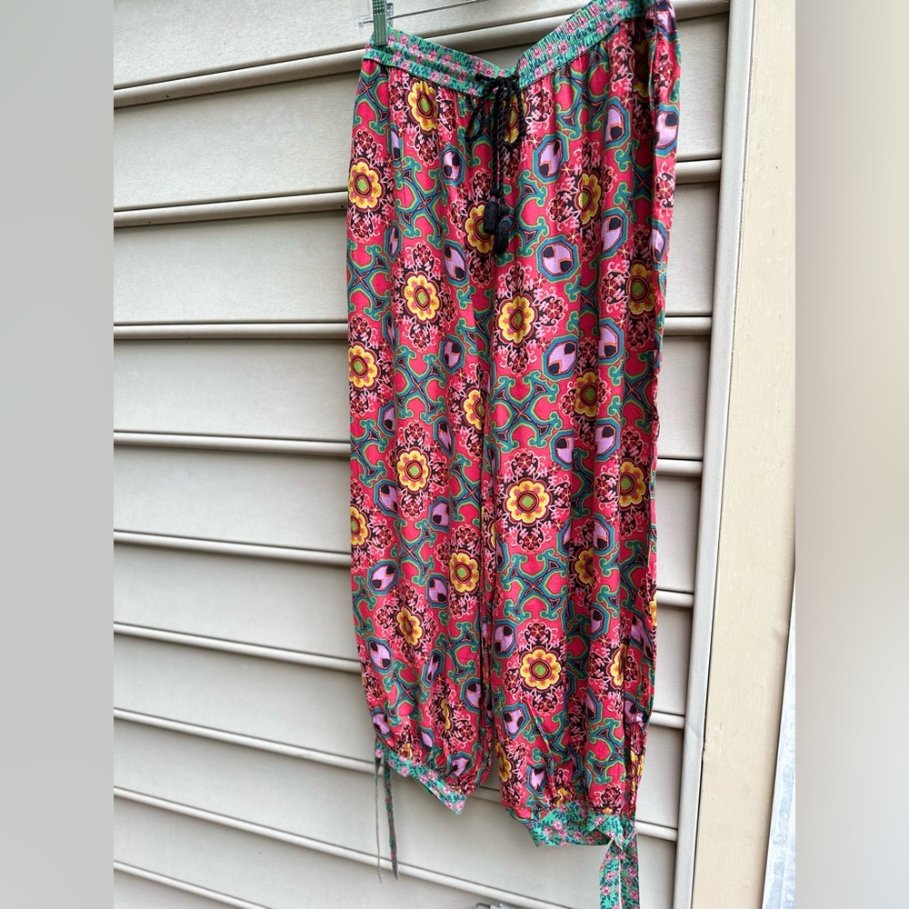 Anthropologie Floral Geometric Jogger Lounge Boho Harem Pants Pink Large